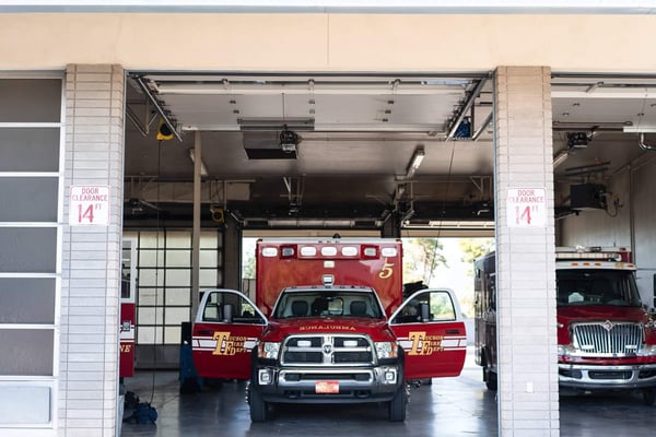 Firetruck parked in garage at Tucson Fire Department