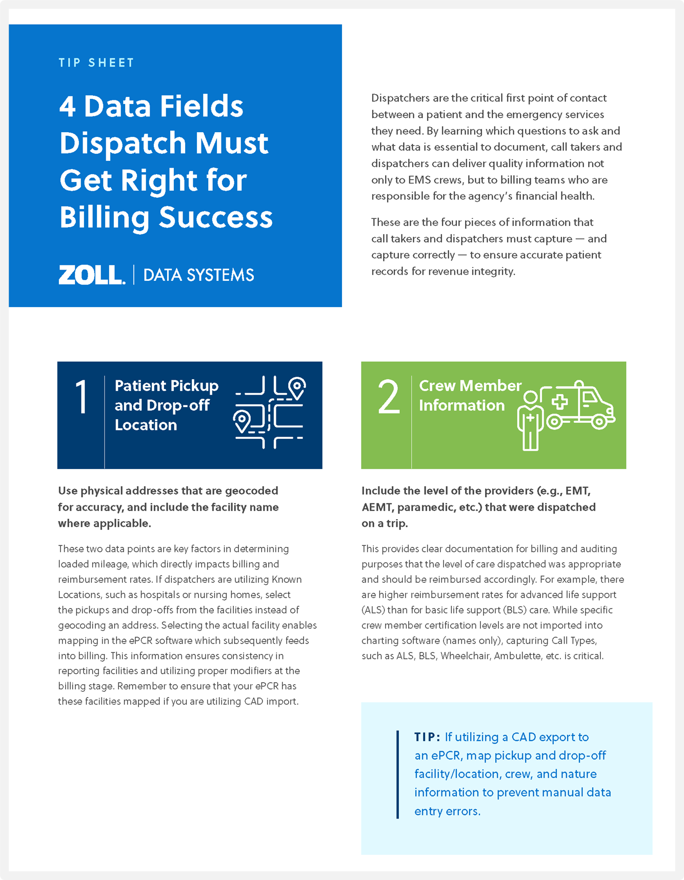 Tip Sheet - 4 Data Fields Dispatch Must Get Right for Billing Success