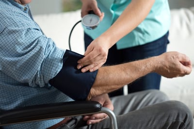 Close-up of assessment elderly patients blood pressure