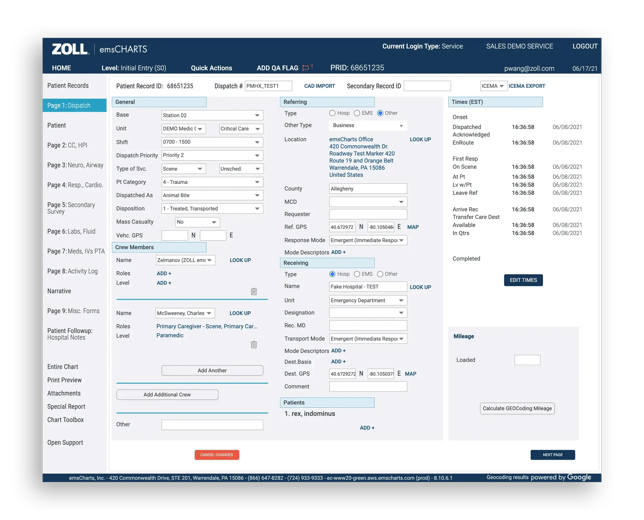 ZOLL emsCharts