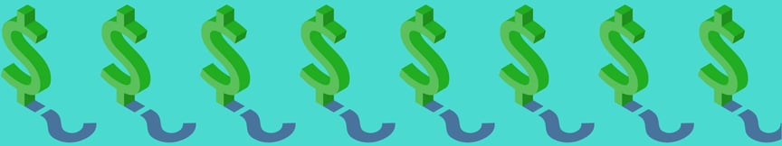 3D money symbols with a question mark shadow